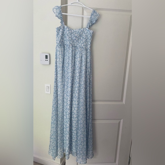 Light Blue Floral Chiffon Sweetheart Maternity Maxi Dress - Picture 5 of 13